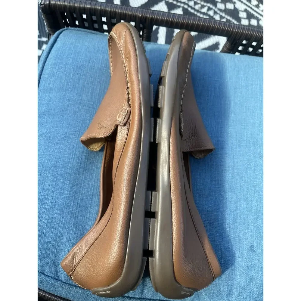 Tommy Bahama Men’s Orion Tan Brown Leather Loafers Shoes 14D Driving Casual